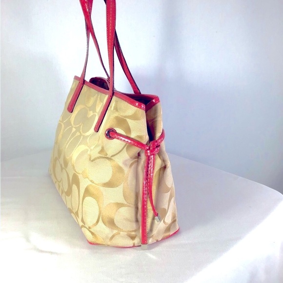 Coach vintage signature striped carry all bag ,canvas scarf pattern leather pink - Picture 7 of 11